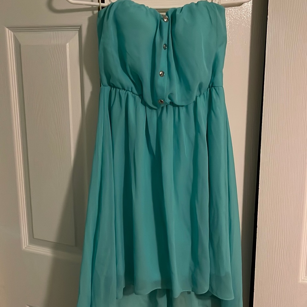 High low strapless dress